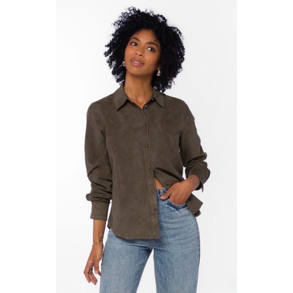 NWT Velvet Heart Retra Dark Brown Micro-Suede Shirt Medium Button Down Shacket